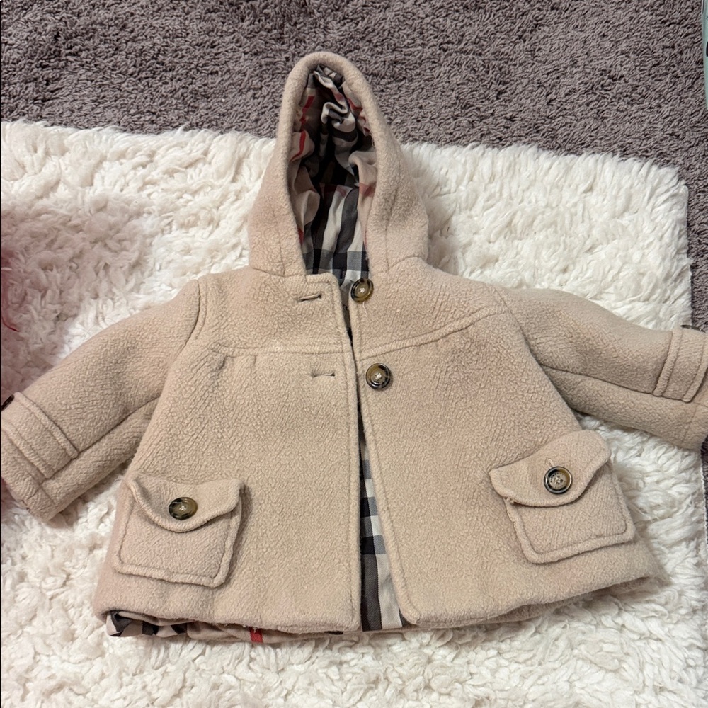 Burberry Kids Tan Hooded Pea Coat